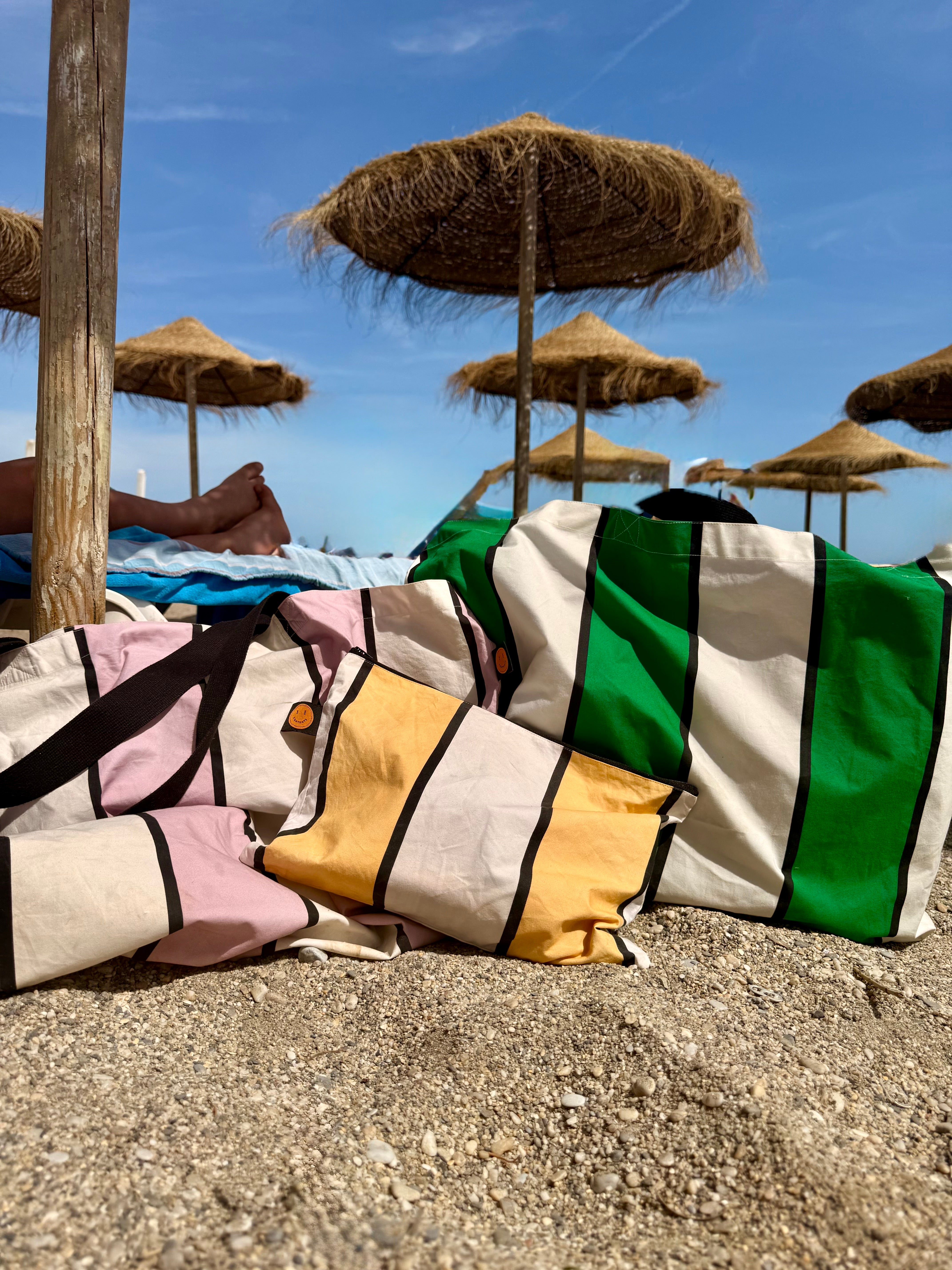 Stripey beach bags