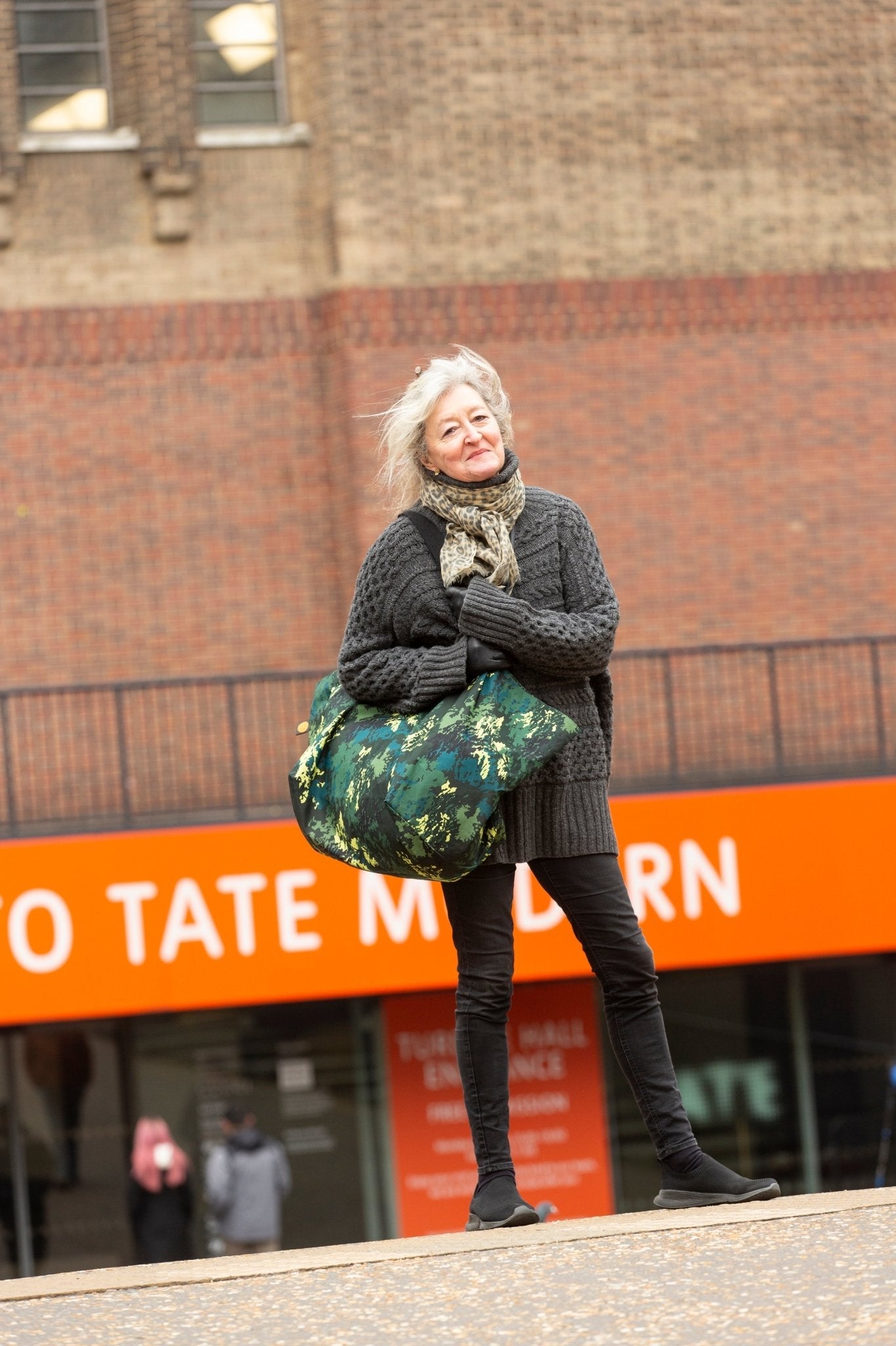 Tree Canopy Contents Bag with cool older lady outside the tate modern
