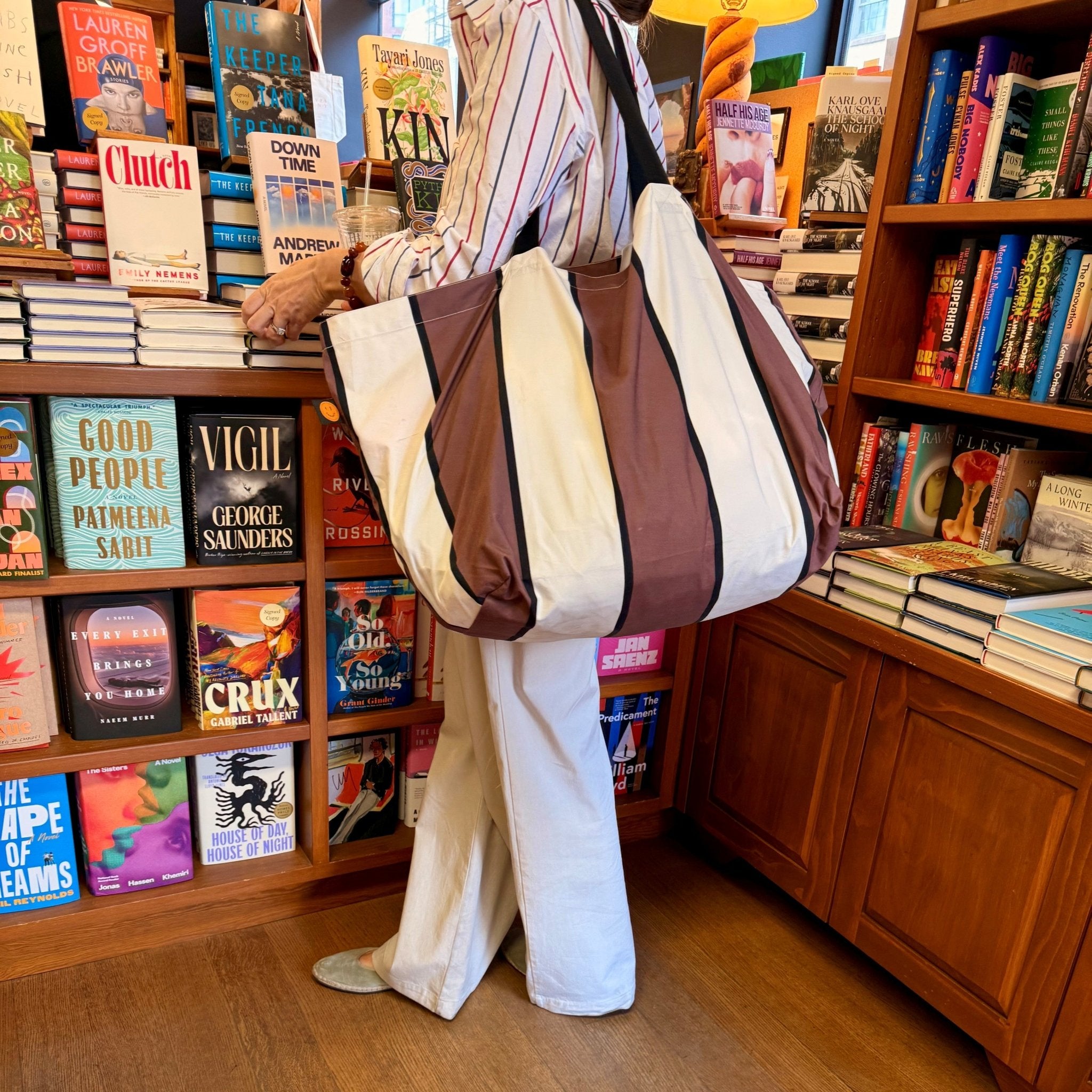 Brown Striped Oversize Contents Tote - The Contents Bag