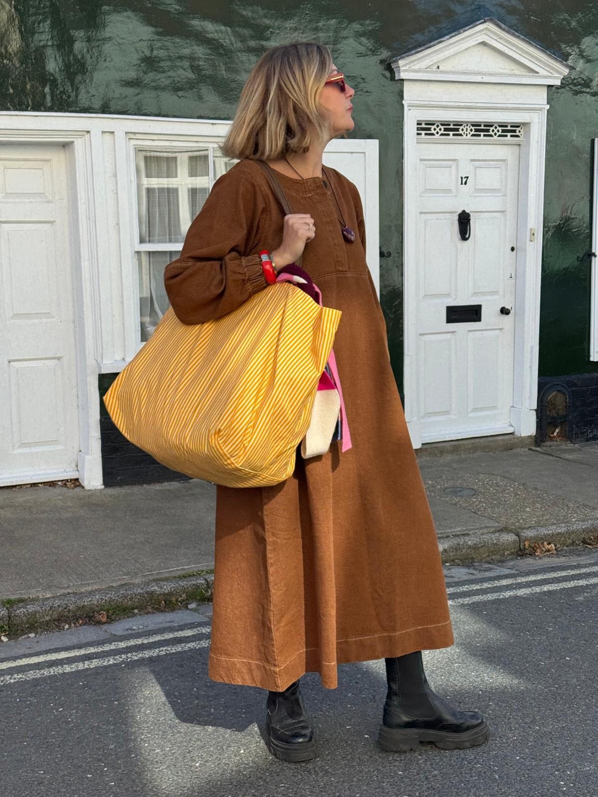 Emma Paton Yellow Striped Contents Bag - The Contents Bag