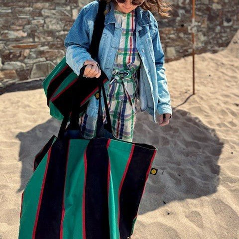 Green and Red Striped Contents Bag - The Contents Bag