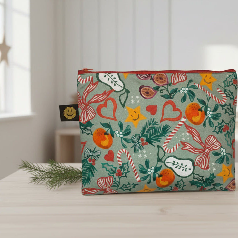 Green Christmas A4 Contents Pouch - The Contents Bag