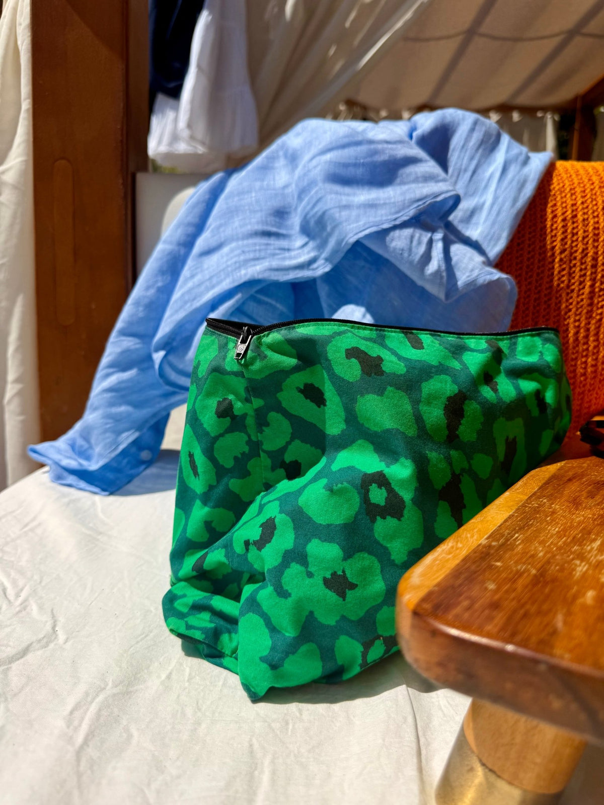Green Leopard Large Contents Pouch - The Contents Bag