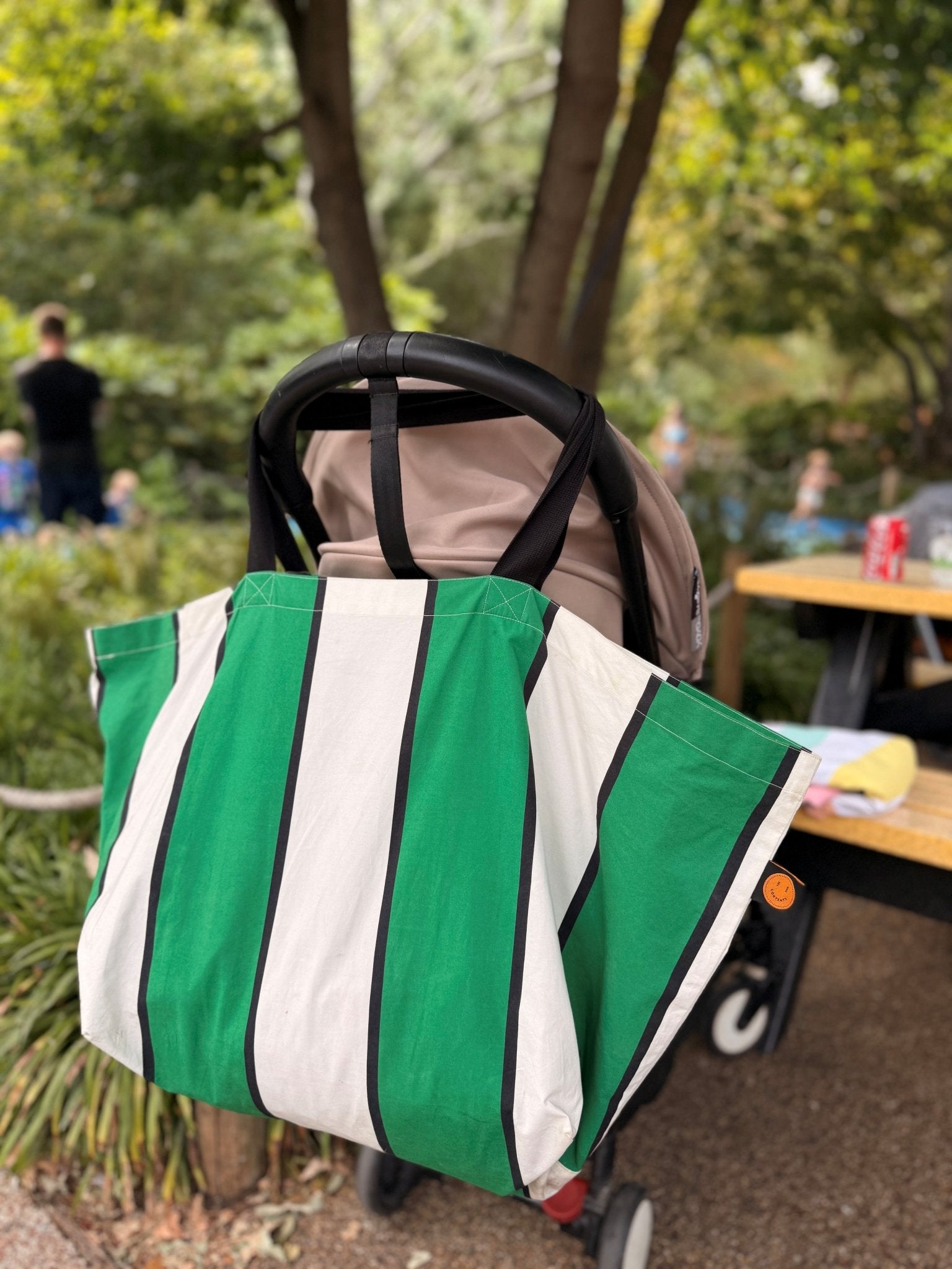 Green Striped Oversize Contents Tote - The Contents Bag