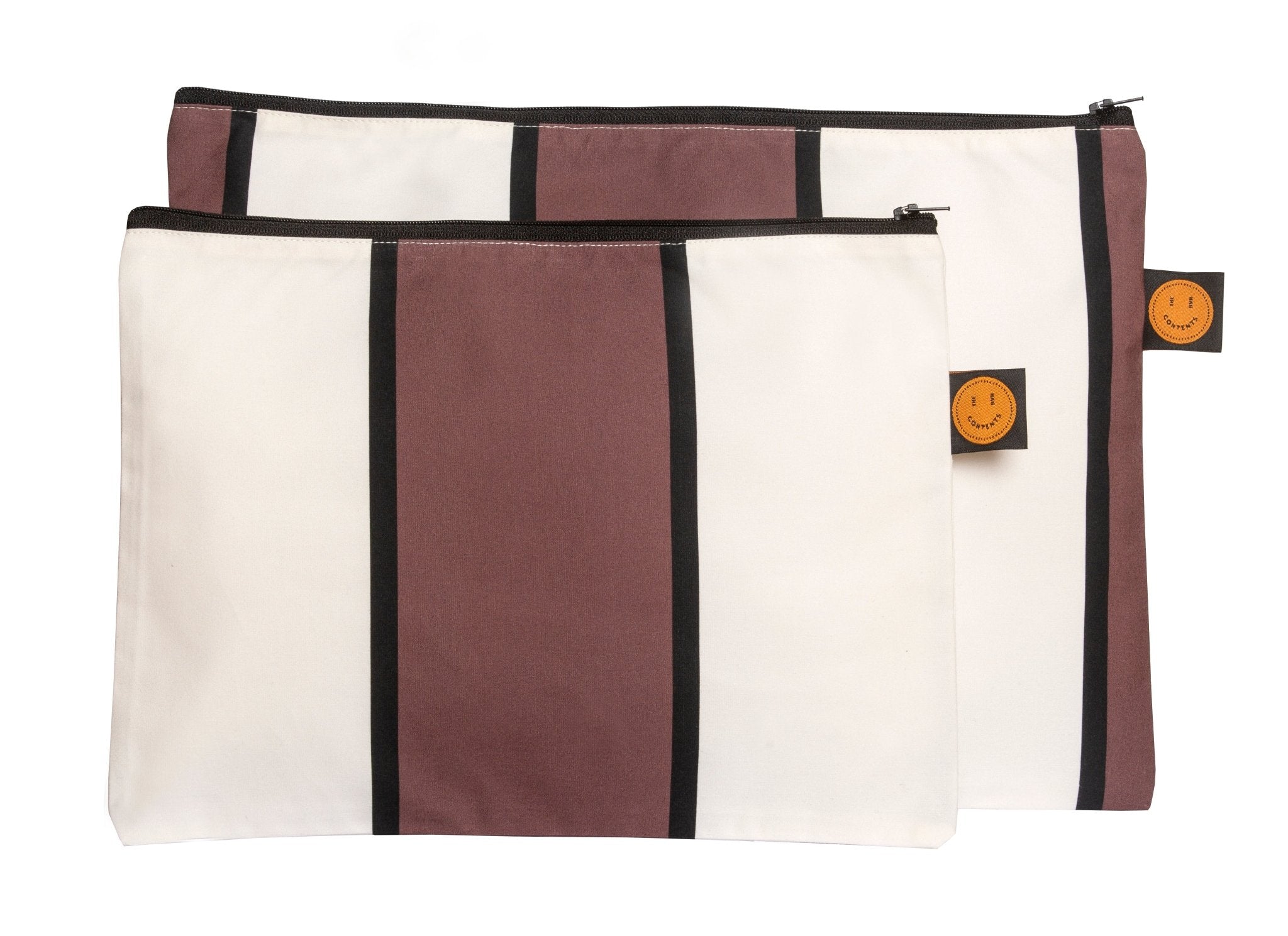 Large Brown Striped Contents Zippered Pouch - The Contents Bag