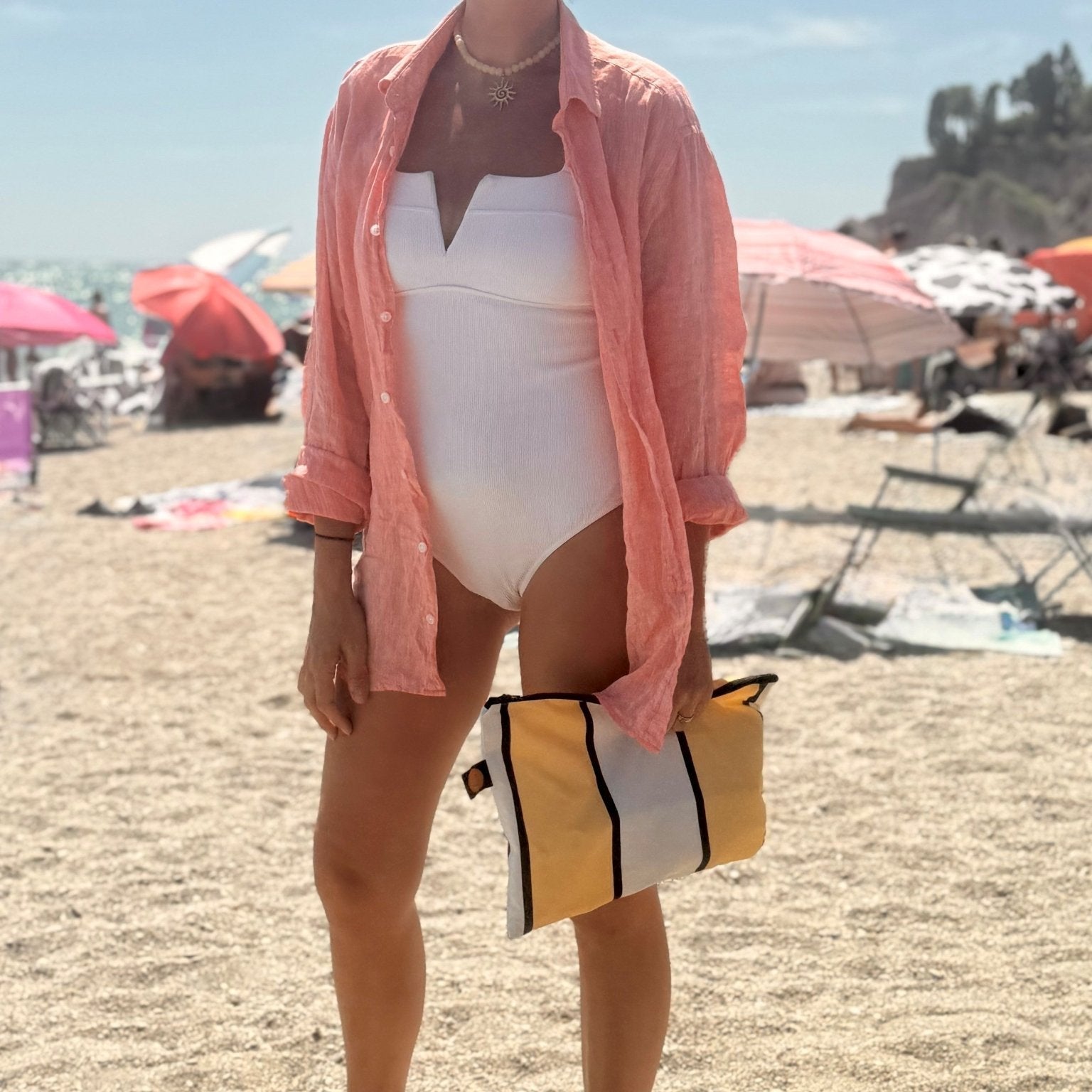 Large Butter Yellow Striped Contents Pouch - The Contents Bag