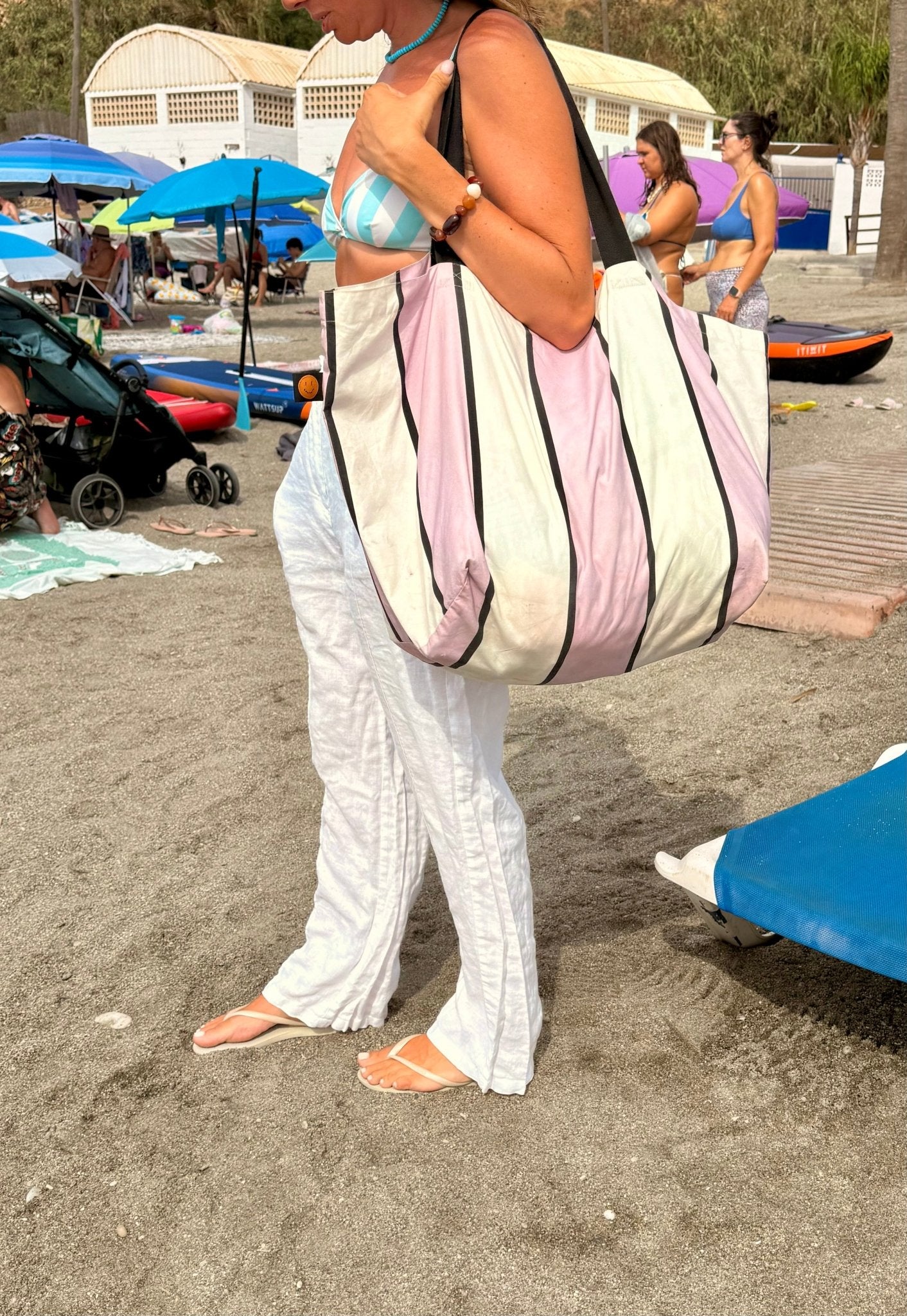 Mauve Striped Oversize Contents Tote - The Contents Bag