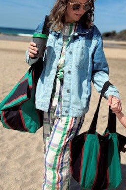 Mini Green and Red Stripe Contents Bag - The Contents Bag