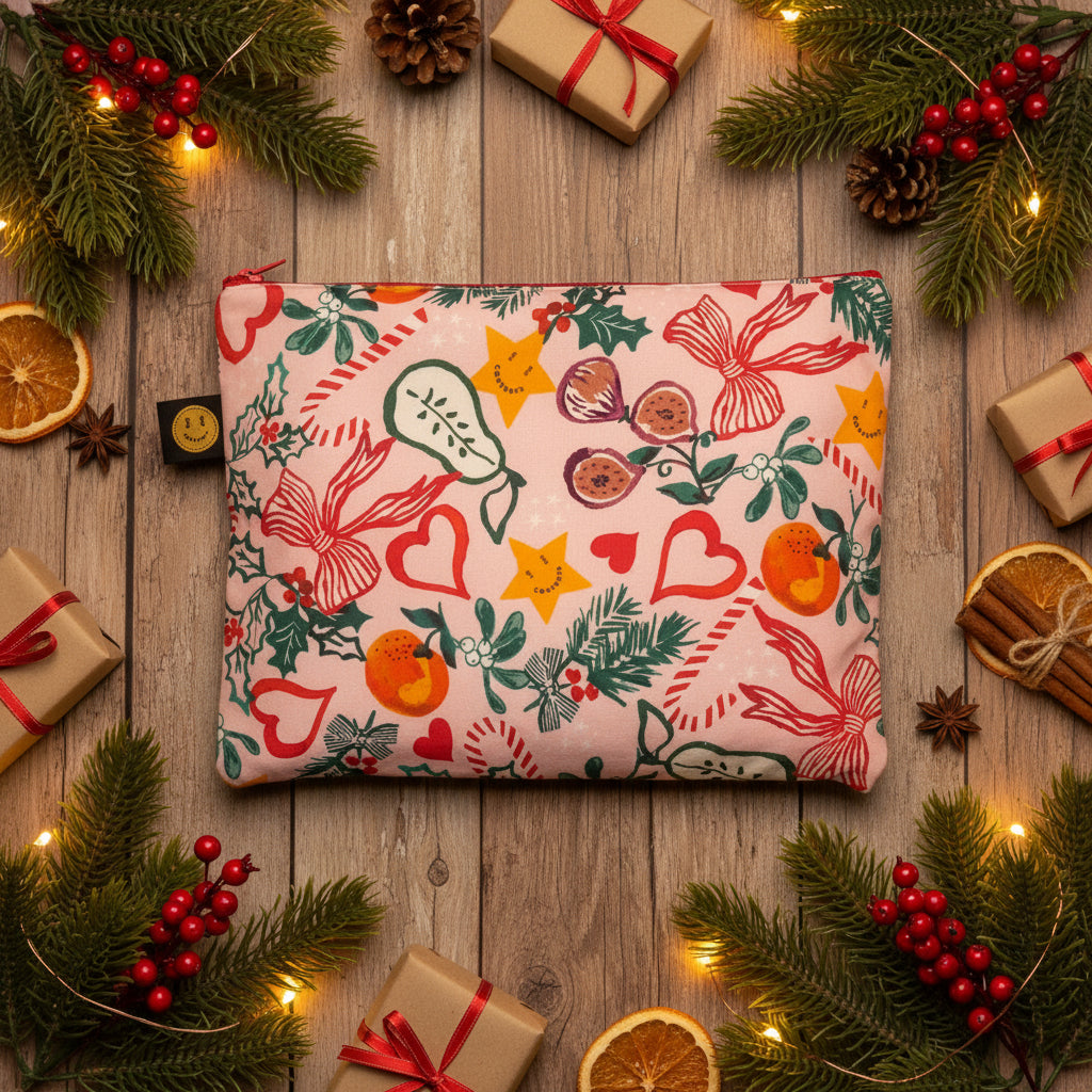 Pink Christmas A4 Contents Pouch - The Contents Bag