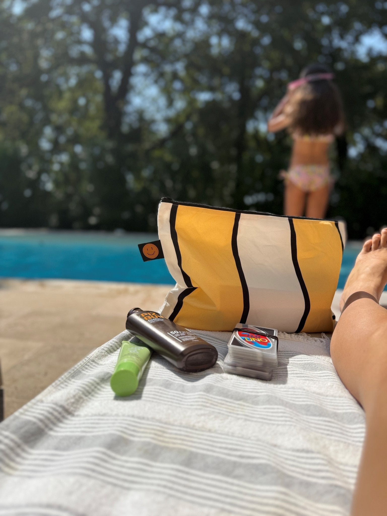 Small Butter Yellow Striped Contents Pouch - The Contents Bag