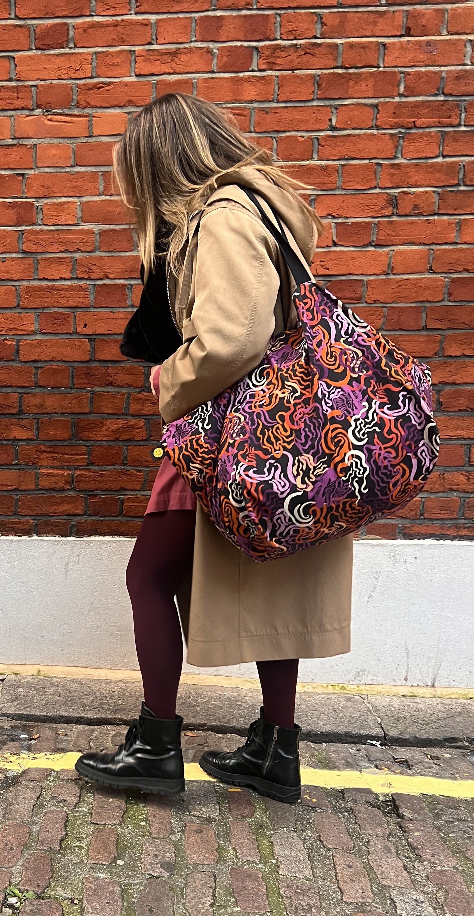 burgundy pattern bag