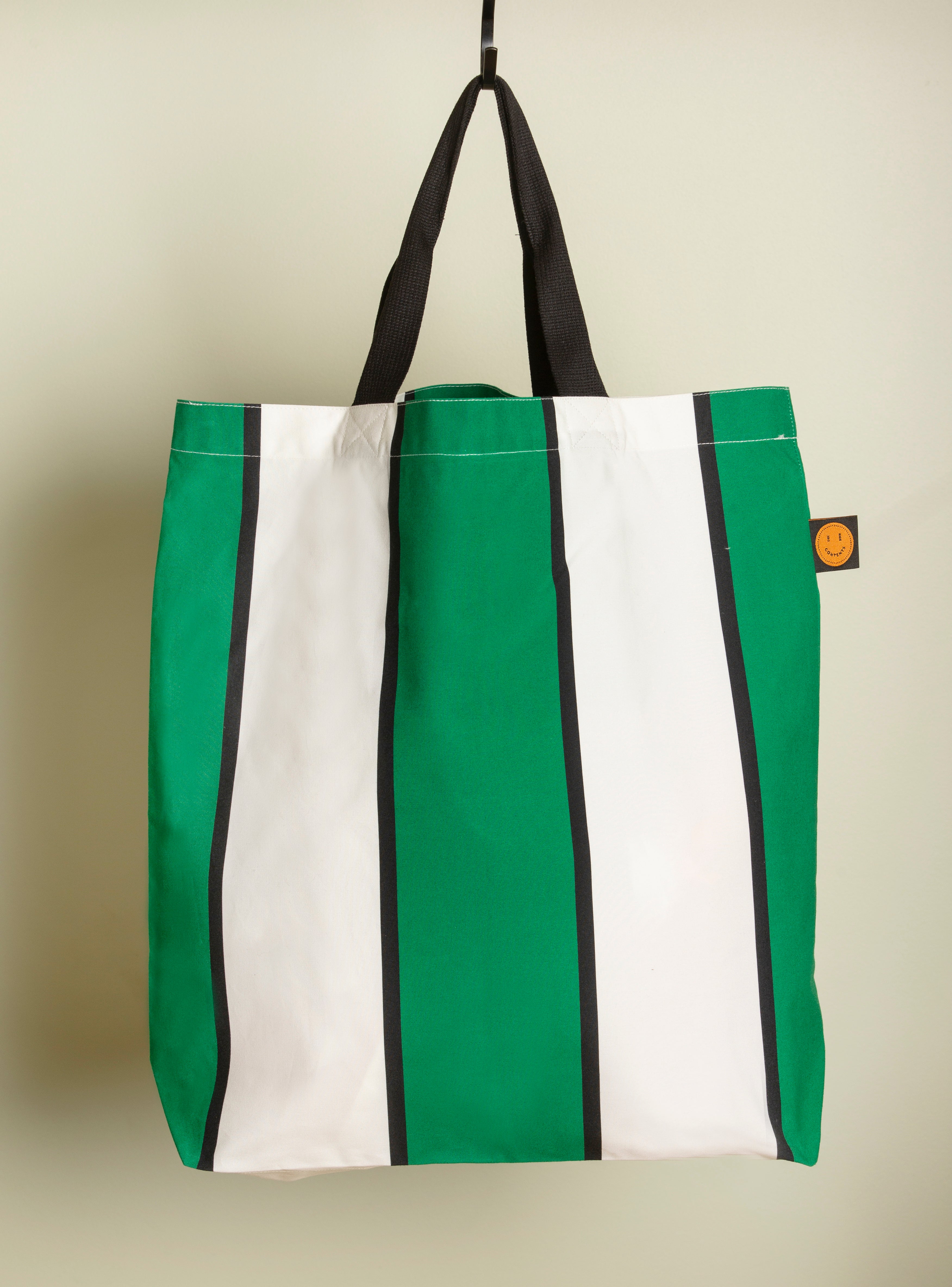 Green Striped Contents Book Bag