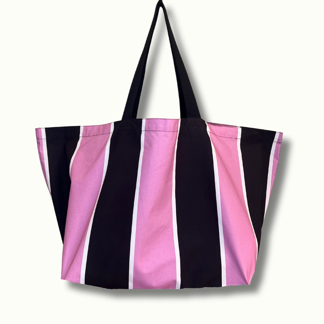 Lilac and Black Striped Contents Bag