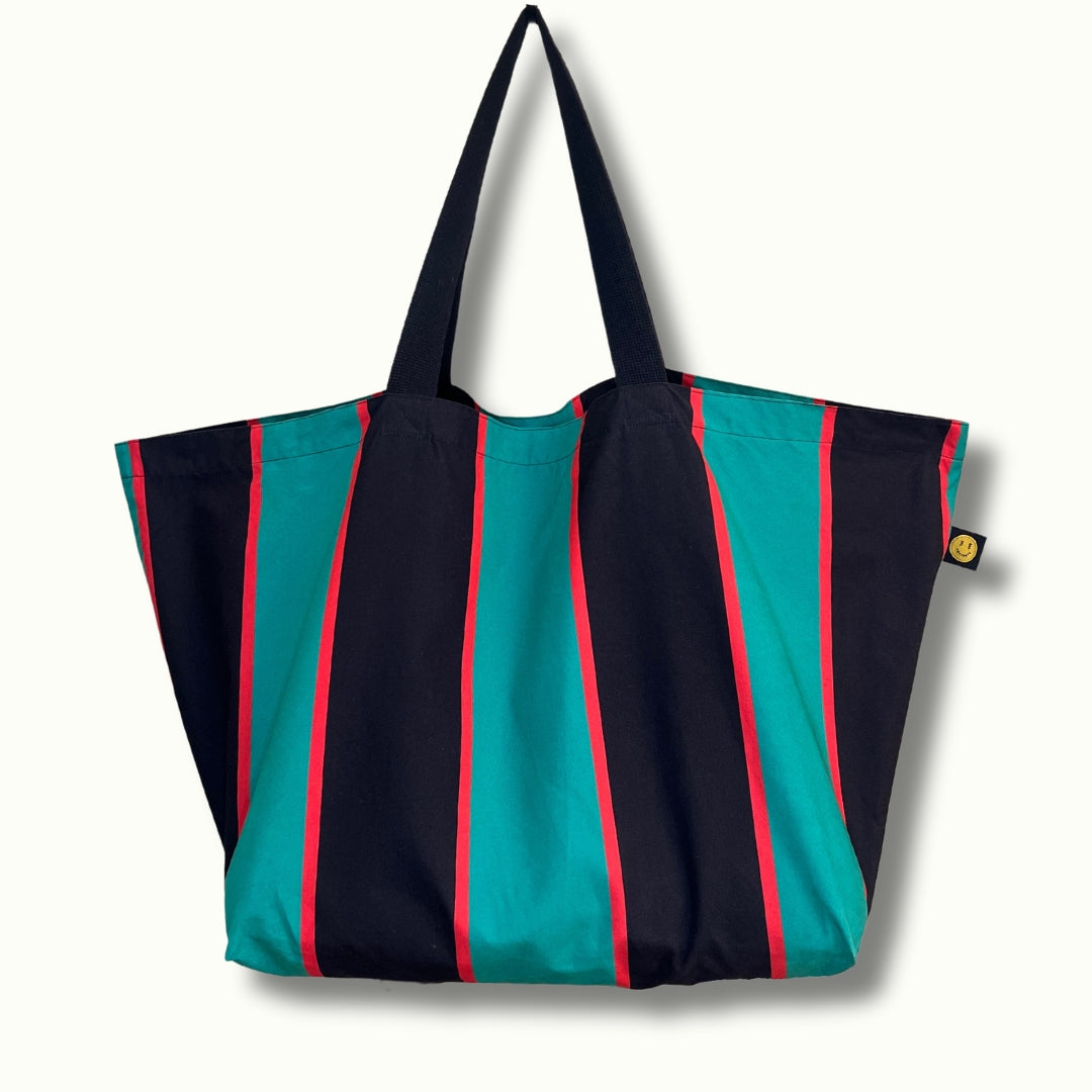 Green and Red Striped Contents Bag