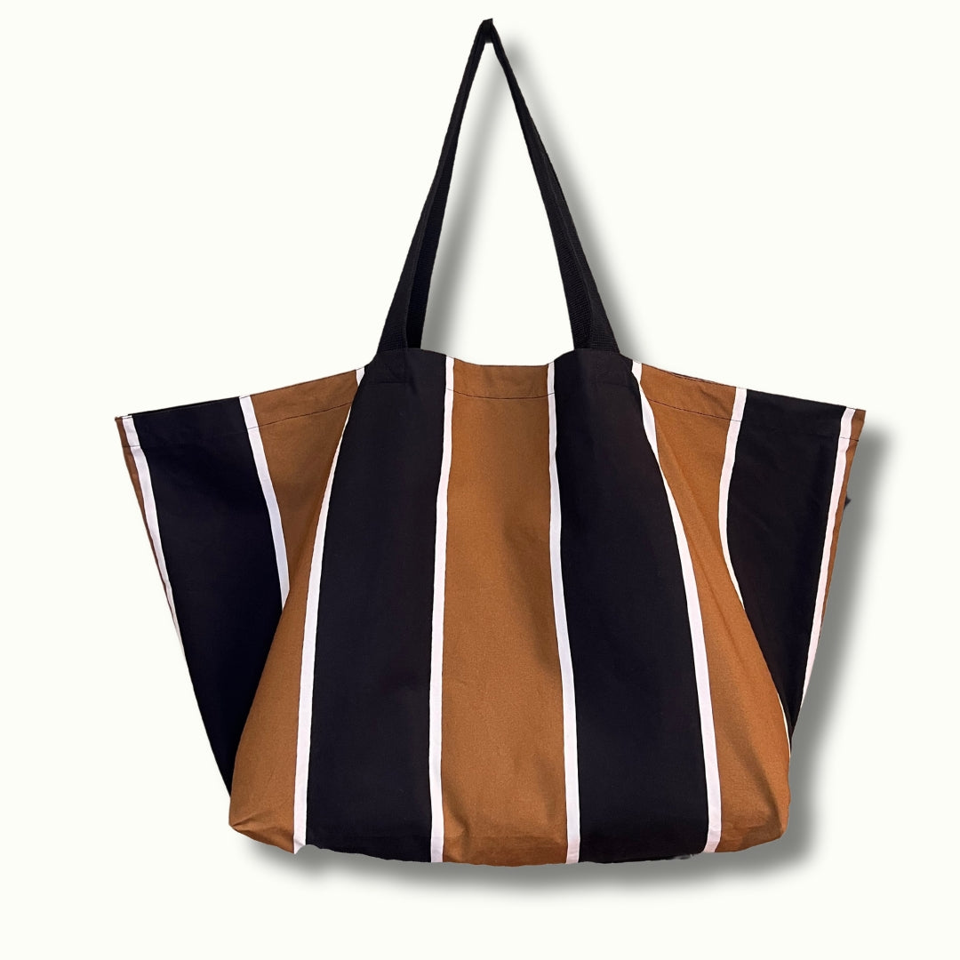 Brown and Black Striped Contents Bag