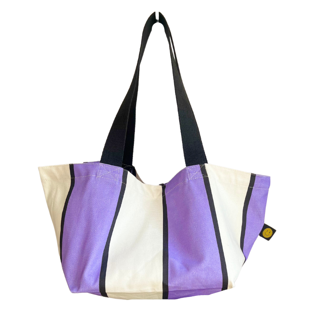 purple stripey bag