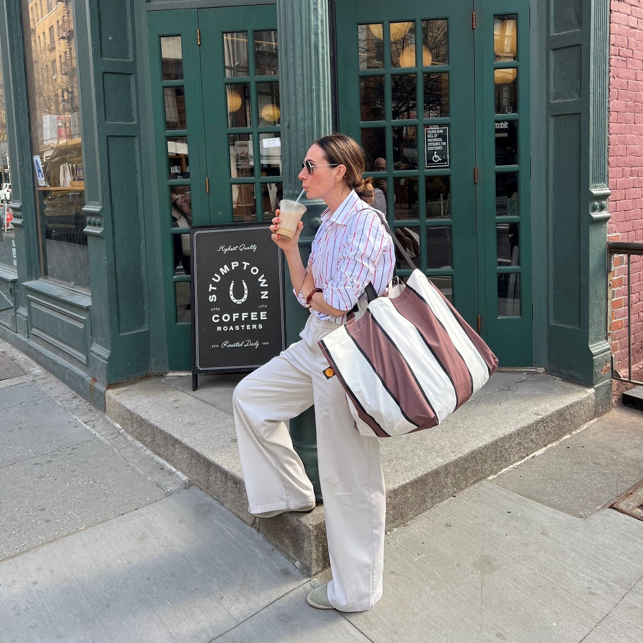 Brown Striped Oversize Contents Tote - The Contents Bag