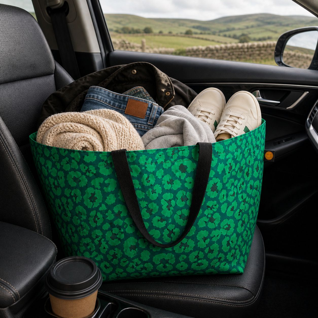 Green Leopard Oversize Contents Tote - The Contents Bag