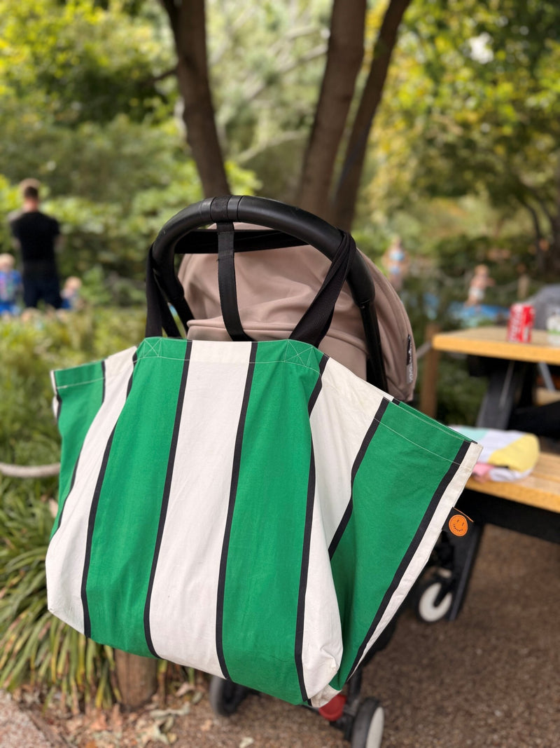 Green Striped Oversize Contents Tote - The Contents Bag