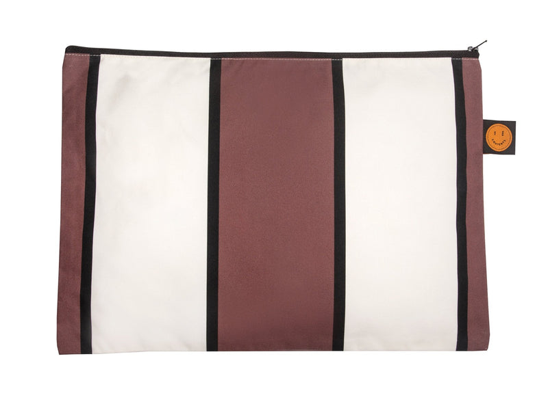 Large Brown Striped Contents Zippered Pouch - The Contents Bag