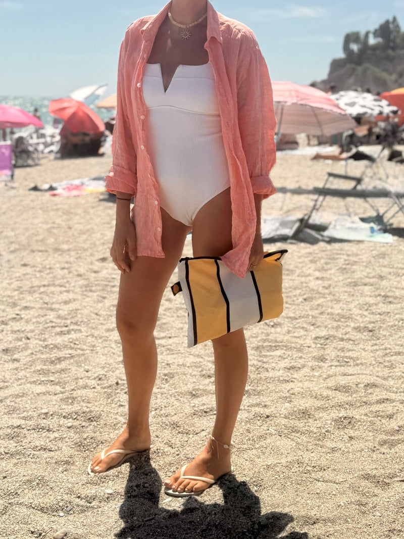 Large Butter Yellow Striped Contents Pouch - The Contents Bag