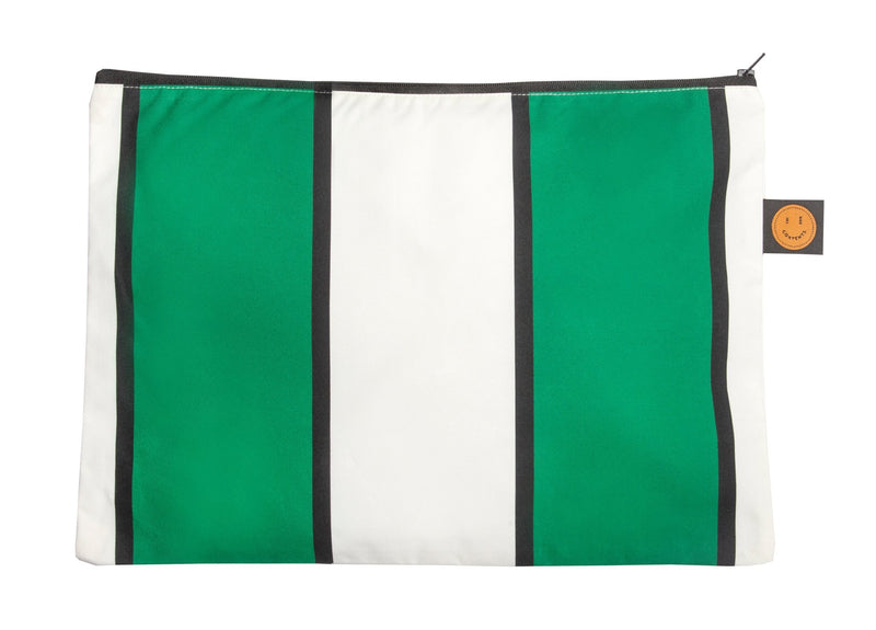 Large Green Striped Contents Zippered Pouch - The Contents Bag