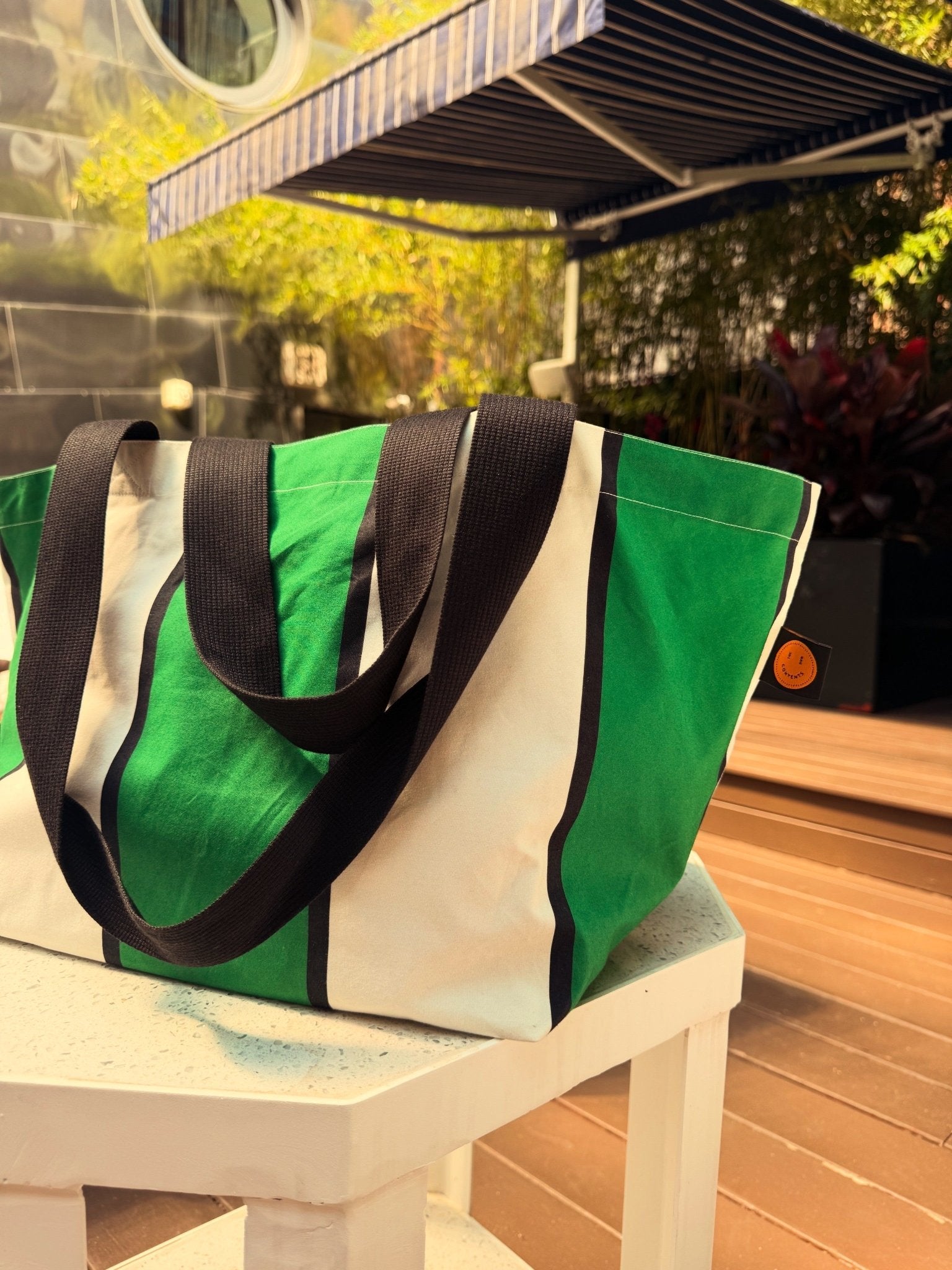 Mini Green Striped Contents Tote - The Contents Bag