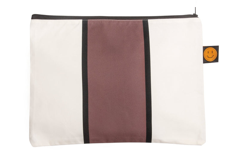 Small Brown Striped Contents Zippered Pouch - The Contents Bag