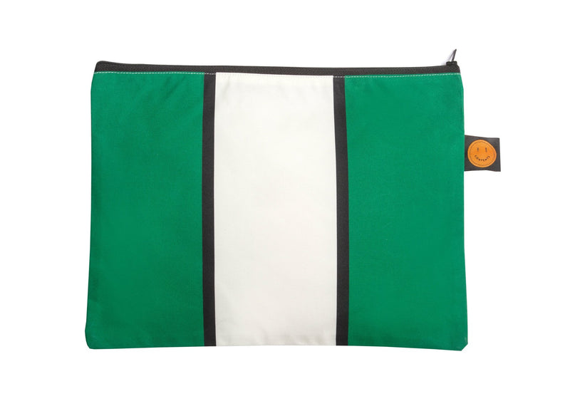 Small Green Striped Contents Zippered Pouch - The Contents Bag